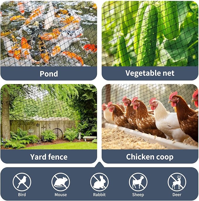 Garden Netting,7.5ft x 65ft Black Bird Netting Heavy Duty,Rabbit,Squirrels,Anti Birds,Larger Bees,Deer,Chicken,Cardinals，Animal Fencing for Fruit Tree & Vegetable Garden