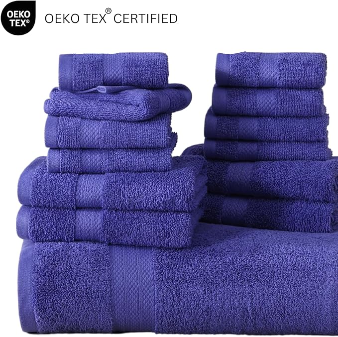 LANE LINEN 100% Mercerized Cotton Bathroom Towel Set - 16 Pieces, Hotel Quality - Super Soft & Highly Absorbent - Ring Spun - 4 Bath Towels, 8 Washcloths, 4 Hand Towels - Family Pack - Blue Irish