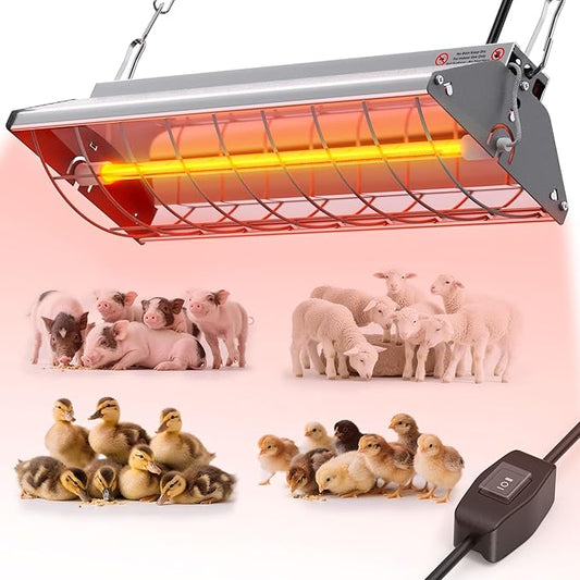 Chicken Coop Heater, Large Infrared Heat Lamp for Poultry, Livestock & Pets, Safe Chicken Brooder Heat Lamp, 2 Levels, 150-300W, Instant & Even Heating, Low Light, Adjustable Height, Silver