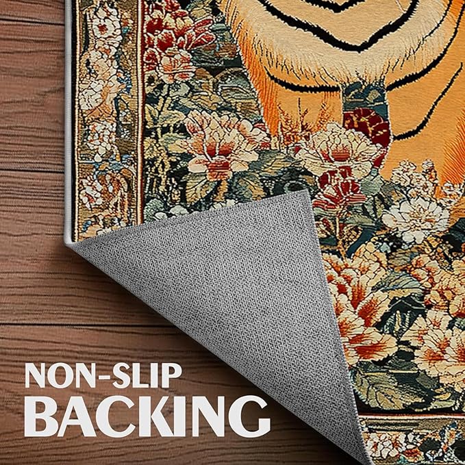 8x10 Tiger Area Rugs Boho Tiger Rug for Living Room Indoor Soft Non-Slip Thin Large Carpet Vintage Rugs for Bedroom Home Decor Under Table Washable Machine