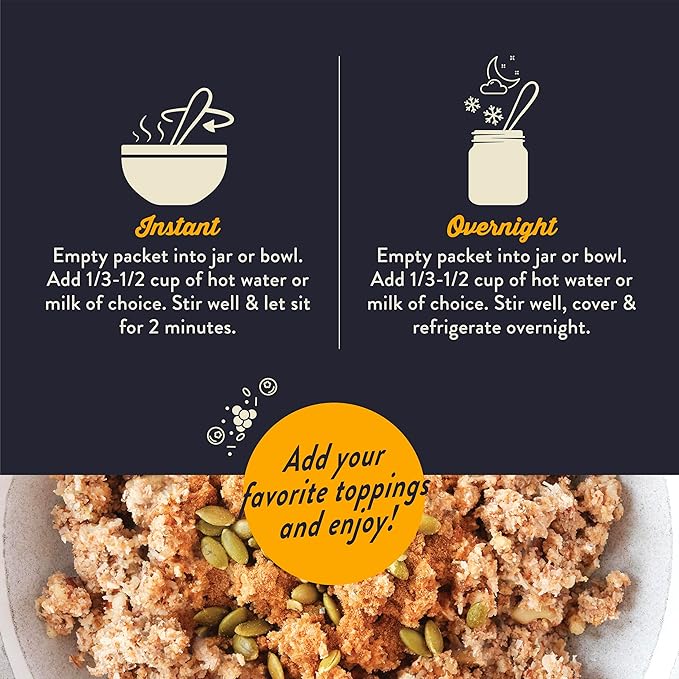 Wella Cereal Oatmeal Alternative, Gluten-Free Breakfast Hot Cereal, Grain-Free Paleo Organic Vegan High Protein Superfood, Plant-Based Non-GMO, Low in Net Carbs, Single-Serve Packets, Pumpkin Spice Flavor (10 Count, 1.6 oz. Packets)