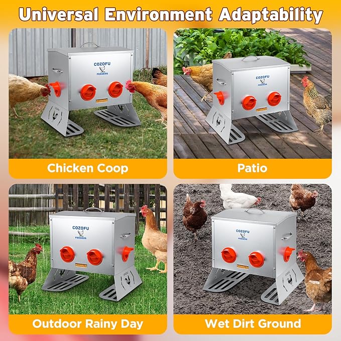 40 Pounds Automatic Chicken Feeder 6 Ports Large Gravity Fed Chicken Feeder with Transparent Window & Handle for Chickens Bantams Pheasants Poultry Coop Weatherproof