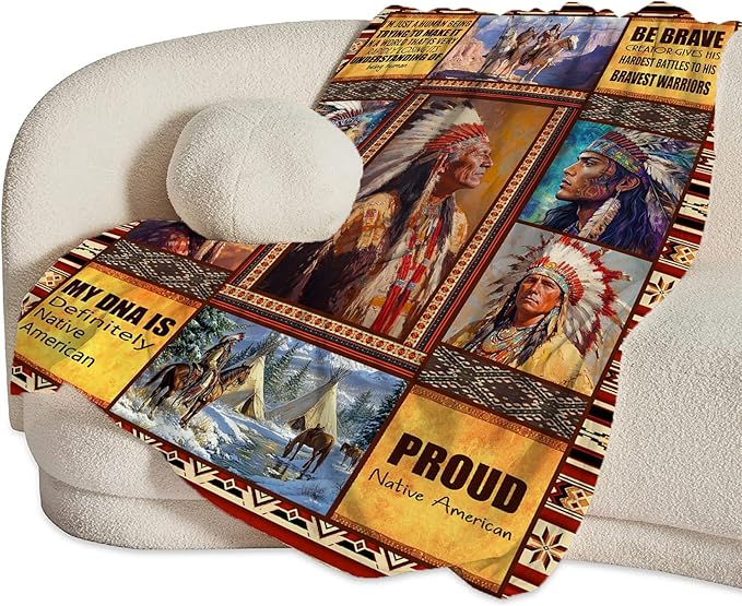 Native American Blanket Ultra Soft Cozy Indians Throw Blanket Fleece Fuzzy Plush Native American Decor Gifts for Women Girls Adults Couch Sofa 80"x60"