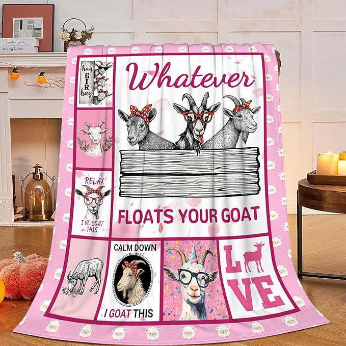 Goat Blanket, Pink Goats Throw Blanket, Sheep Gifts Blankets Stuff Fleece Flannel Plush for Girls Women Men Boys Lovers Adults Soft Bedding Gift for Sofa Bed Office Home Decor 40"X50"