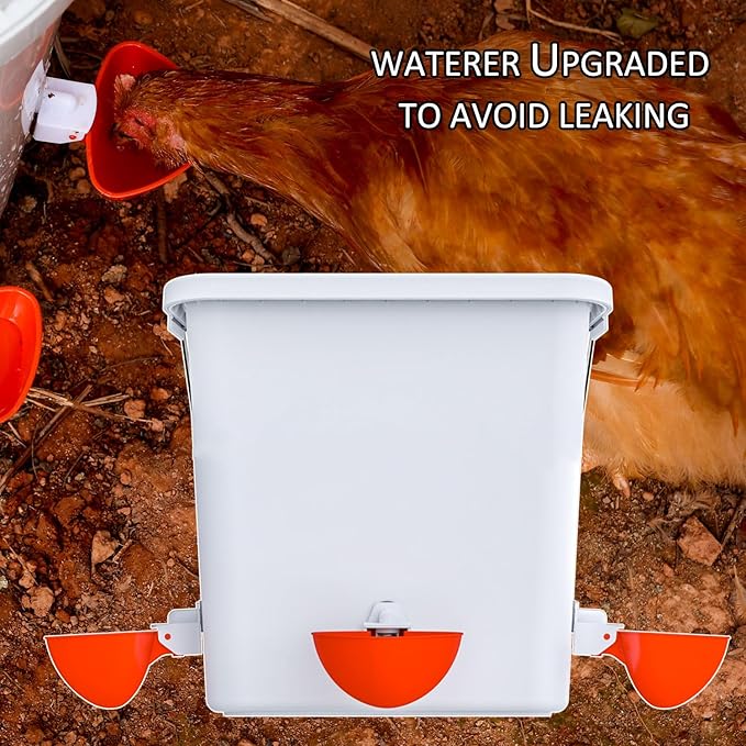 Automatic Chicken Feeder and Waterer Set Hanging Chicken Feeder No Waste Poultry Feeder 3 Gallon Water Feeder