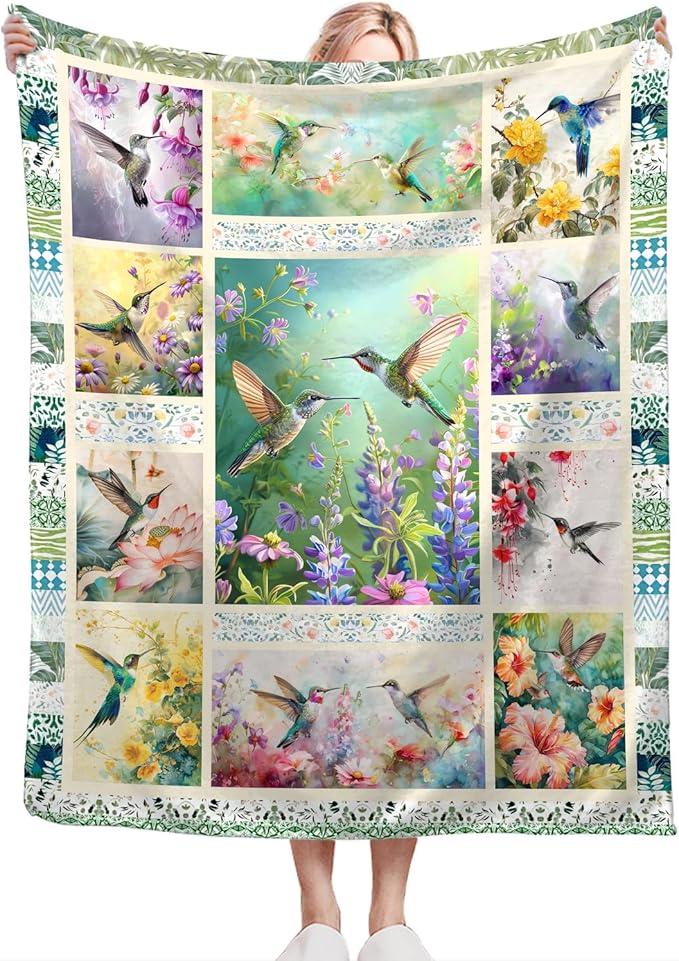 Hummingbird Blanket Gifts for Girls Boys Soft Warm Plush Bird Throw Blanket Flannel Fleece Fuzzy Birds Stuff Blanket for Bed Couch Living Room Decor 50"X40"