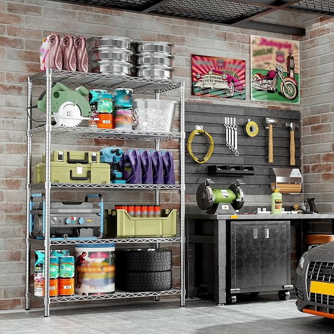 Storage Shelves, 36" L x 14" W x 72" H Heavy Duty Garage Wire Shelving Unit Loads 1750LBS, 5-Tier Adjustable Metal Industrial Utility Shelf Rack for Kitchen, Laundry Room, Basement