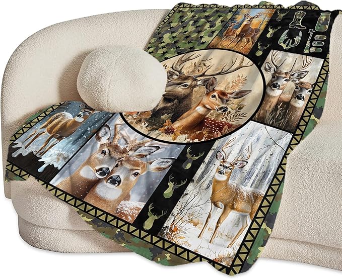 Ultra Soft Cozy Deer Camo Throw Blanket - Fleece Fuzzy Plush - Hunting Lovers Decor Gifts for Women, Girls & Adults - Couch, Sofa - 80"x60"