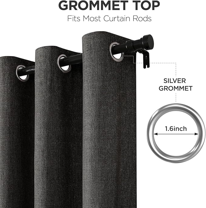 Joydeco Blackout Curtains 108 Inches Long 2 Panels Burg, Room Darkening Curtains for Bedroom, 100% Black Out Textured Thermal Drapes Privacy Protection 2 Panels Set(W52 x L108 Inch, Charcoal Grey)