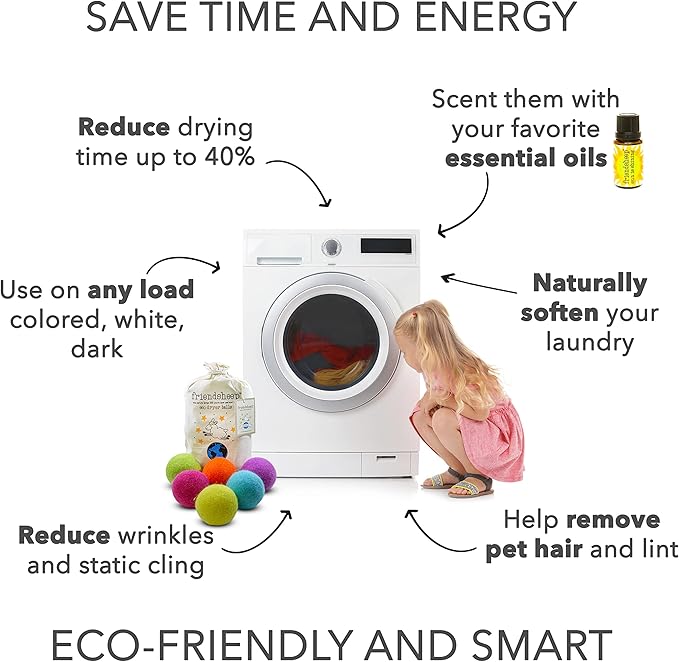 Friendsheep Wool Dryer Balls, Organic Reusable Fabric Softener Alternative for Laundry, Handmade, Fair Trade, Hypoallergenic, Eco-Friendly, Plastic-Free (6 Pack XL - Rainbow Blast)