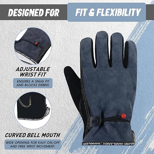 HANDLANDY HLDD 2 Pairs Leather Work Gloves for Men & Women – Cowhide Gardening Gloves, Thorn Proof, Cotton Lined, for Tig/Mig Welding, Construction, Chainsaw, Farm, Landscaping
