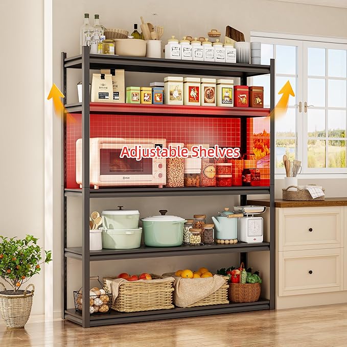 Metal Garage Storage Shelves, 5-Tier Adjustable Garage Shelving, 3000LBS Load Capacity Shelving Units and Storage, Heavy Duty Storage Shelves for Warehouse, Basement, Kitchen