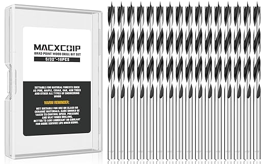 5/32" Brad Point Wood Drill Bit Set, 16Pcs Drill Bit Set with Double Flutes Design for Carpenter Woodworking and All Types of Wood