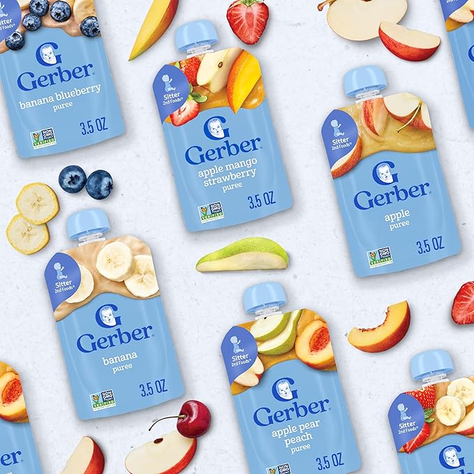 Gerber Stage 2 Baby Food, Apple Pear Peach Puree Pouch, Baby Food, 2 Servings of Fruit, No Added Sweetener, No Artificial Colors or Flavors, 12-Pack