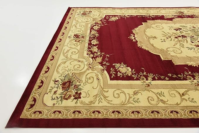 Unique Loom Versailles Collection Traditional Classic Floral Motif Area Rug (10' 6 x 16' 5 Rectangular, Burgundy/ Ivory)