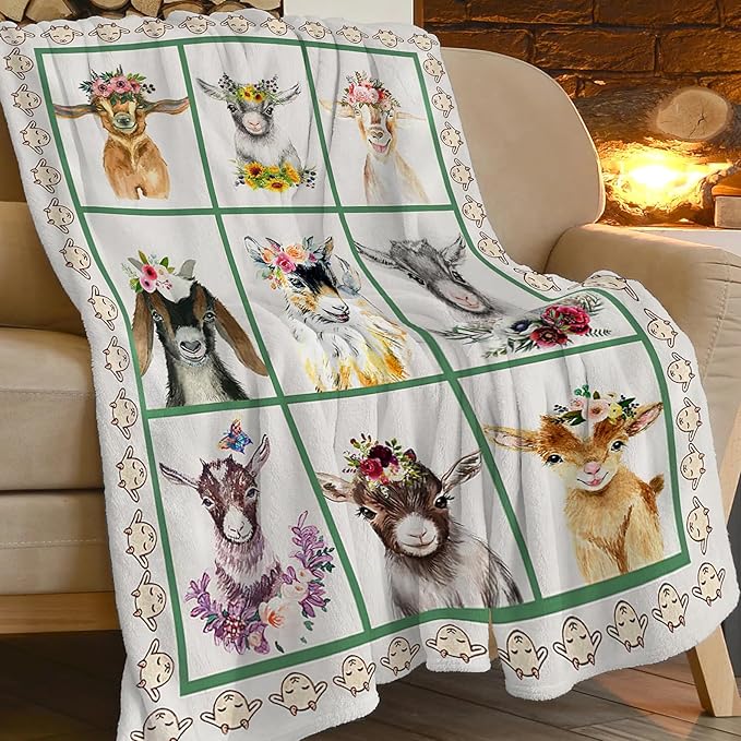 Cute Lamb Blanket Goat Sheep Baby Decor Throw Blanket Super Warm Soft Plush Fleece Flannel Farmhouse Blanket Gifts for Girls Kids Women Boys for Winter Couch Bedding 50"X60"
