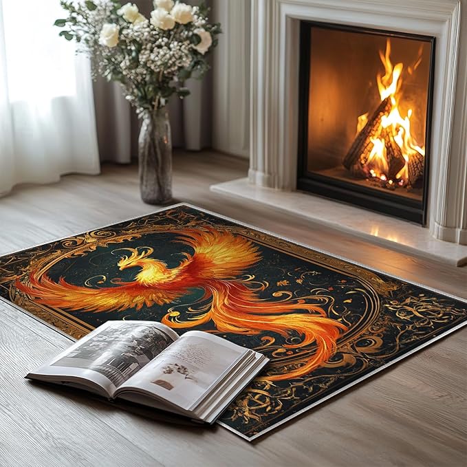 2x3 Phoenix Area Rugs Boho Vintage Phoenix Rug for Bathroom Kitchen Entryway Indoor Soft Non-Slip Thin Hippie Carpet Small Doormat for Office Dining Room Under Table Washable Machine