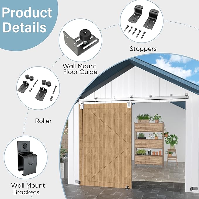 10FT Heavy Duty Exterior Barn Door Hardware Kit, BarnBase Box Rail Door Hardware Kit, Outdoor Barn Door Hardware Kit for 1 Door(Door not Include), 450 lbs Capacity, Silver