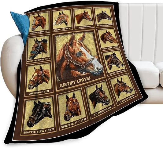 Racing Horse Blanket Throw for Girls Boys Men Women Kids Adults - Soft Warm Cozy Fleece for Couch Sofa Bed - Horse Gifts and Decor - 80"x60"