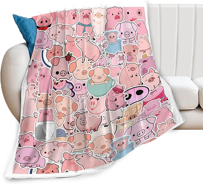 Mudiwa Kawaii Pig Blanket Cute Pig Flannel Plush Throw Blanket Cozy Lightweight Pig Decor Fleece Bedding Stuff Animal Blanket Gifts for Pig Lover Girls Boys Kids Adults Women Bed Travel 50"x60"