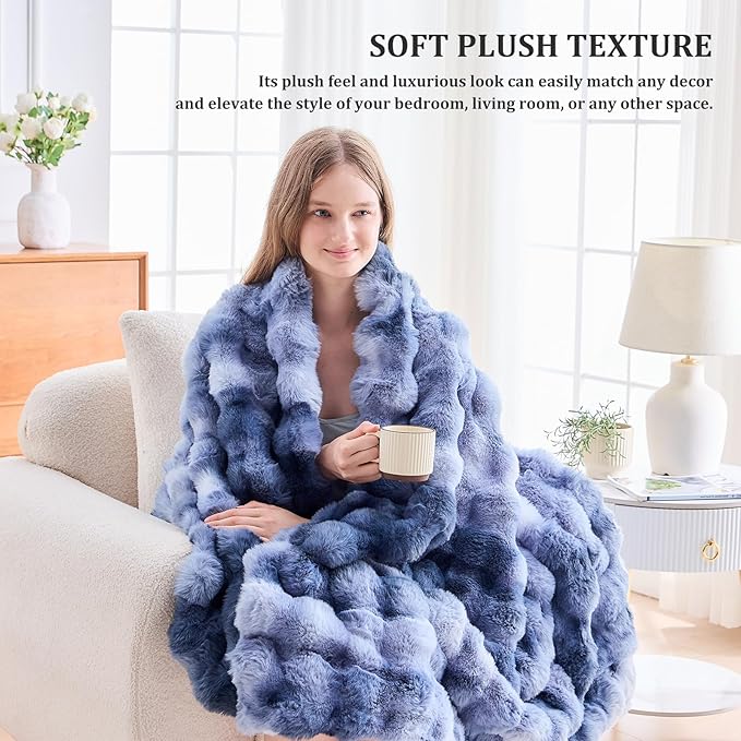 Faux Fur Twin Blanket for Couch, 1000 GSM Cozy Fuzzy Fluffy Soft Plush Thick Bubble Sherpa Blanket for Sofa Bedroom Living Room, Mothers Day Birthday Gifts for Women Home Decor
