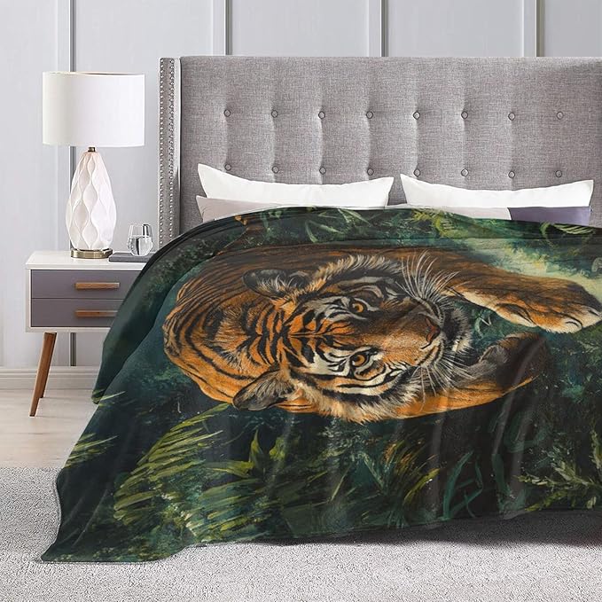 Tiger Fleece Plush Throw Blanket - Soft, Warm, Cozy Flannel Bedding Stuff for Girls, Boys, Kids, Adults, Women - Travel Size 50"x60"