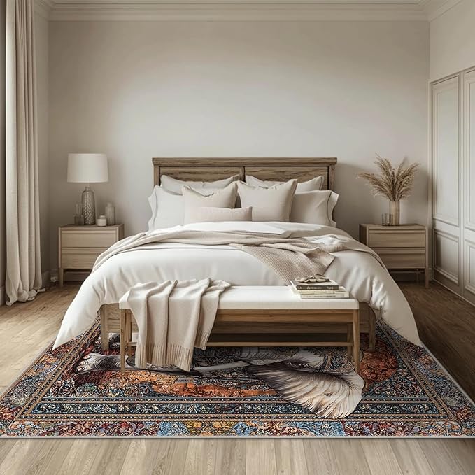 6x9 Elephant Area Rugs Boho Elephant Rug for Living Room Indoor Soft Non-Slip Thin Large Carpet Vintage Rugs for Bedroom Home Decor Under Table Washable Machine