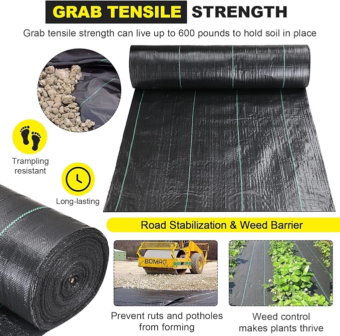 DWALE 3x300 ft 4OZ Black Polypropylene Plain Weed Barrier Fabric for Driveway, Landscaping & Construction Projects