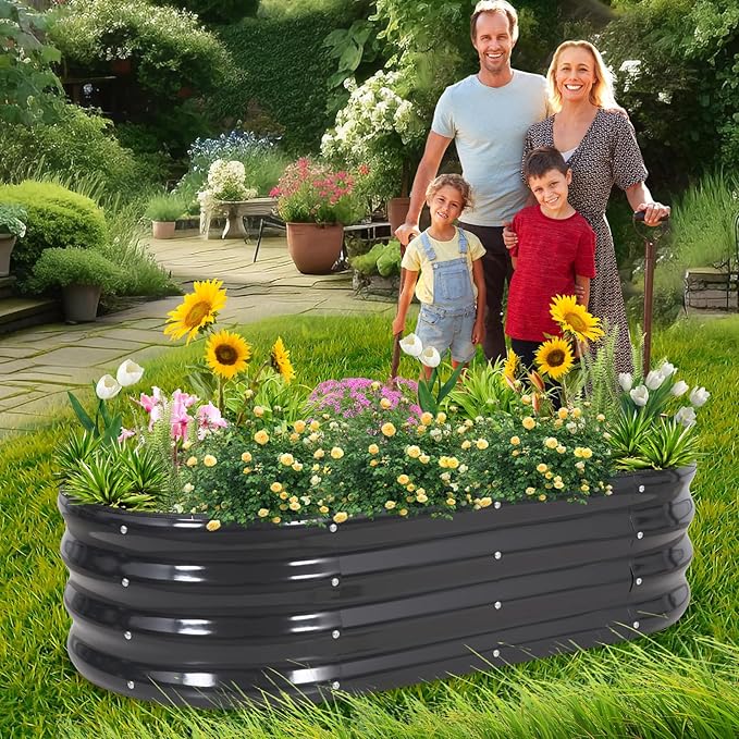 1MORE Galvanized Raised Garden Bed- Planter Garden Boxes Outdoor, Raised Beds for Gardening, 4x2x1ft Metal Garden Bed Kit for Vegetables Flower, Planter Raised Beds with Tools.Gray-2pack