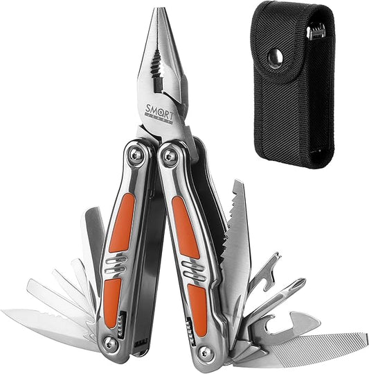 SMART JERRY 14-in-1 Multitool Pliers with Sheath | Self-Locking Foldable Multi Tool for DIY, Home, Garden, Camping | Stainless Steel EDC Pocket Knife | Gifts for Men, Dad, Husband