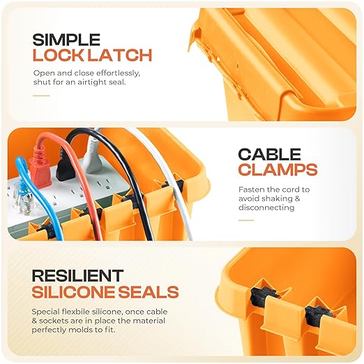 SockitBox – The Original Weatherproof Connection Box – Indoor & Outdoor Electrical Power Cord Enclosure for Timers, Extension Cables, Transformers, Power Strips, Lights, Tools & More – Medium – Orange