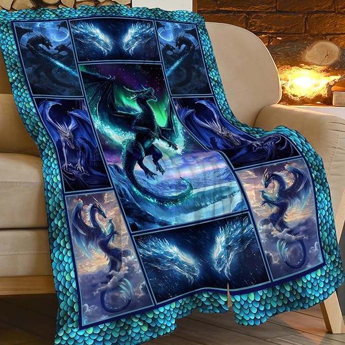 Dragon Blanket, Dragon Throw Blanket, Dragons Gifts Blankets Stuff Fleece Flannel Plush for Men Boys Women Girls Lovers Adults Soft Bedding Gift for Sofa Bed Office Home Decor 80"x60"