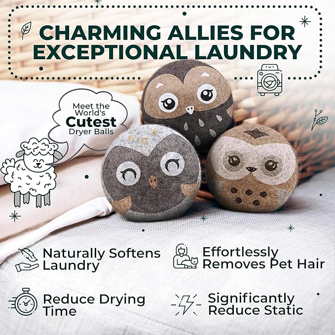 No More Dryer Sheets! Reusable Wool Dryer Balls XL 6-Pack - Reduces Static, Cuts Dry Time, & Softens Naturally