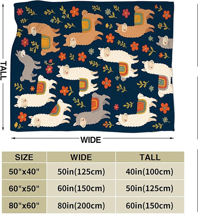 Llama Blanket, Alpaca Throw Blanket, Flower Gifts Blankets Stuff Fleece Flannel Plush for Girls Women Men Boys Lovers Adults Soft Bedding Gift for Sofa Bed Office Home Decor 80"x60"