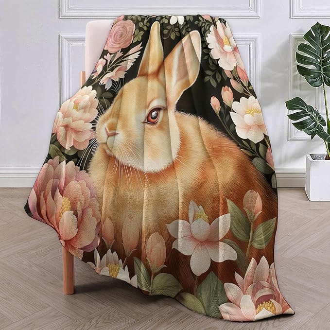 Bunny Blanket, 60"x80" Rabbit Flannel Fleece Throw for Kids & Adults, Ultra-Soft and Warm Home Decor Blanket, Bunny Gifts