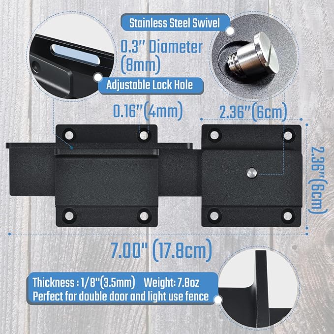 3Pack Flip Gate Latch Lock with Padlock Hole, 3.5mm Aluminum Alloy Door Latch for Outdoor Wooden Fence, Swing Open Gate, Double Gate, Barn Door, Shed, Vinyl Fence, Yard, Black