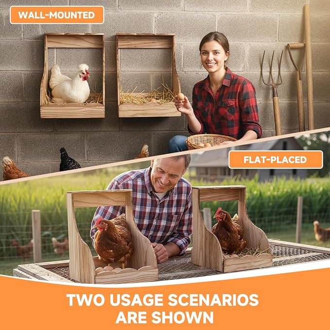 2 Pack Wooden Chicken Nesting Box for Laying Eggs, Hen Nesting Box Wall Mount for Chicken Coop, Versatile Use for Hens, Ducks, Chickens, Easy to Assemble