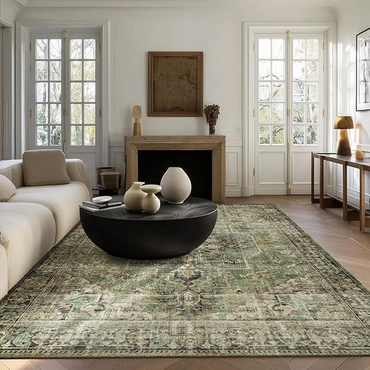 5x7 Area Rugs for Living Room: Washable Bedroom Rug Boho Vintage Rugs Stain Resistant Non Slip Low Pile Soft Lightweight Carpet for Kitchen Dining Room Farmhouse Nursery Kids Room