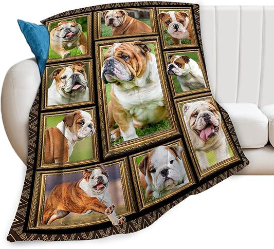 English Bulldog Blanket Gifts for Girls Boys Soft Warm Plush Dog Throw Blanket Flannel Fleece Fuzzy English Bulldogs Blanket for Kids Adults Lovers Bed Couch Living Room Decor 60"X50"
