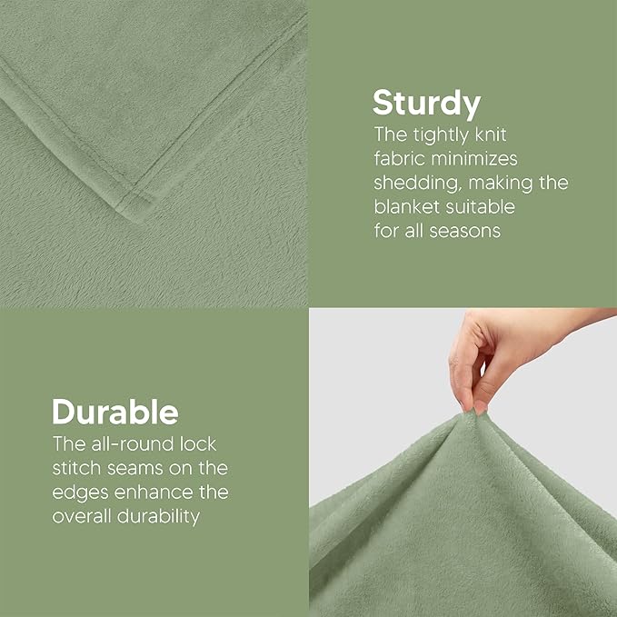 Utopia Bedding Fleece Blanket Queen Size Sage Green 300GSM Luxury Fuzzy Soft Anti-Static Microfiber Bed Blanket (90x90 Inch)