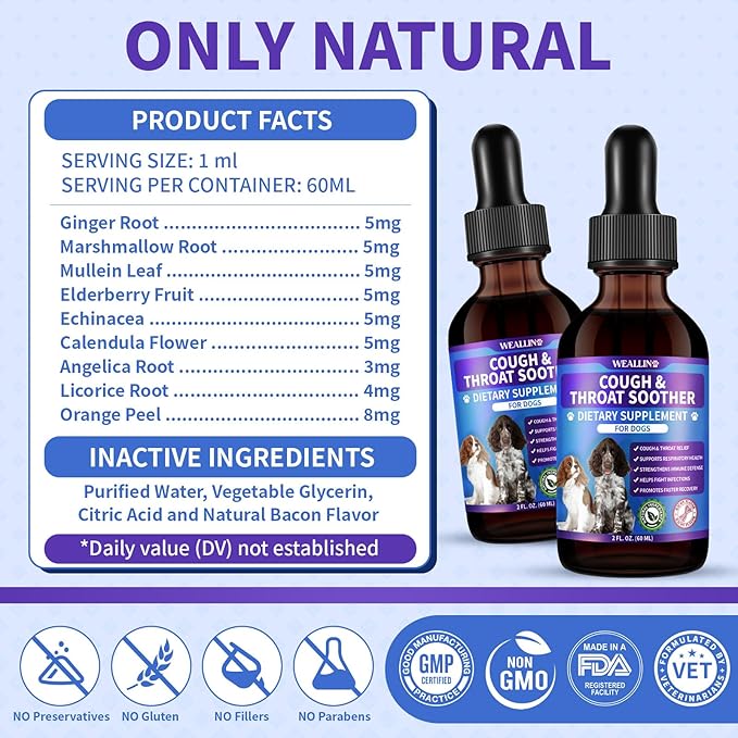 Dog Cough Treatment Support for Dogs - Dog Cough Care Natural Solution for Cough Natural Dog Cough Supplement Herbal Drops Support for All Breeds - 120 ml/4 Fl Oz