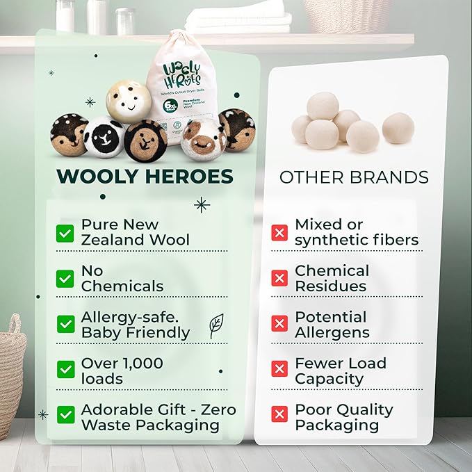 No More Dryer Sheets! Reusable Wool Dryer Balls XL 6-Pack - Reduces Static, Cuts Dry Time, & Softens Naturally