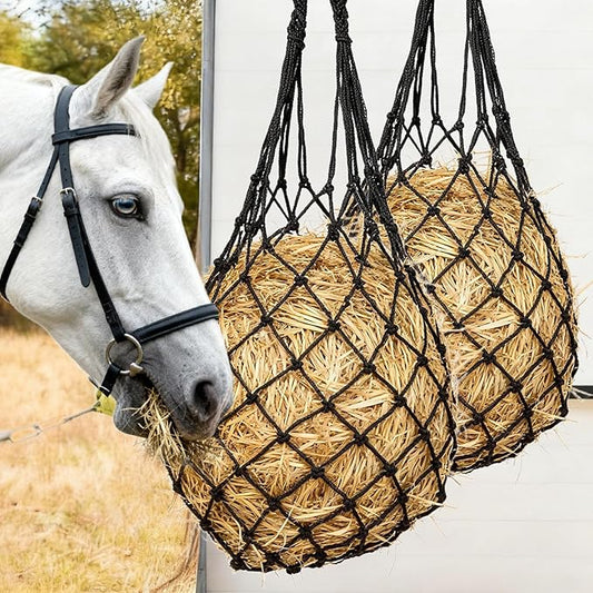 2-Pack Hay Bags for Horses,Large Slow Feed Hay Feeder for Goats,Sheep & Donkeys,Extra Strong Nylon Hay Bag for Trailers, Barns & Pastures,Easy Fill Design,Promote Healthy Grazing