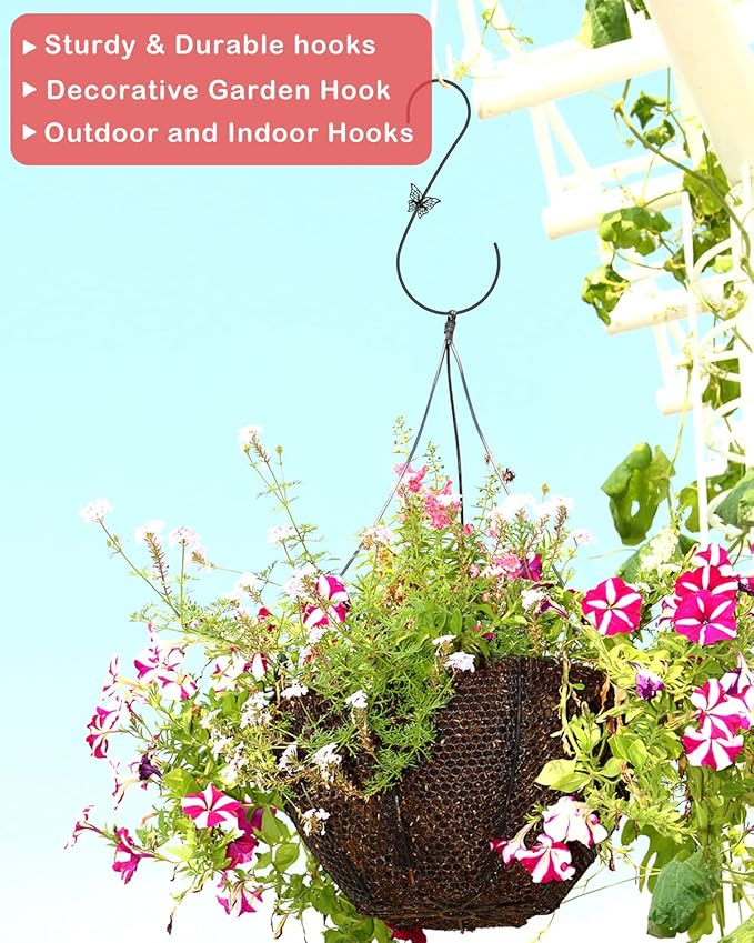 PACETAP Bird Feeders Hanger 12-Inch, 4PCS Metal Hummingbird Feeder Hooks, Heavy Duty Plant Hangers Outdoor for Hanging Plants, Wind Chimes, Christmas Ornaments and More (Black)