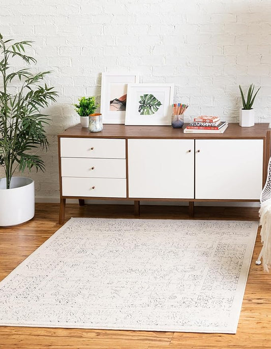 Unique Loom Isabella Collection Area Rug - Adjani (5' 1" Square, White/ Blue)
