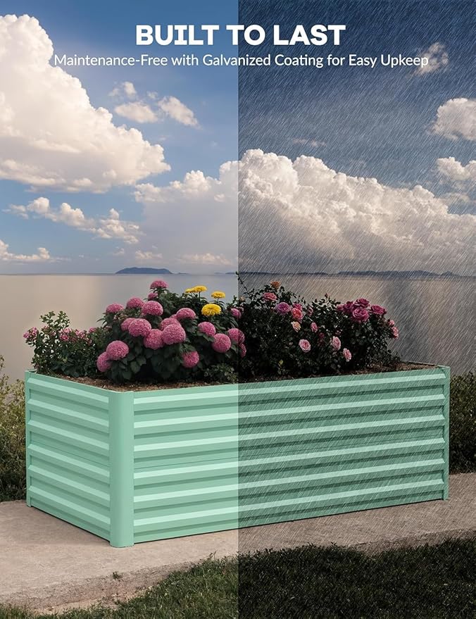 2pcs 6x3x2 ft Galvanized Raised Garden Bed, 24" Tall Metal Planter Box for Flowers Herbs Vegetables, Rust-Resistant Raised Garden Beds for Gardening, Easy Assembly Outdoor Garden Box & Planters, Green