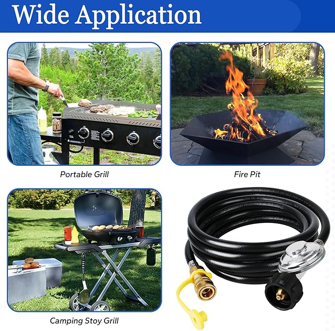 8ft F271803 Propane Adapter Hose Compatible with Mr Heater F271803 Big Buddy Indoor Outdoor Heater, Propane Regulator Hose and 3/8 inch Female Quick Connect for Most Gas Grill, Fire Pit