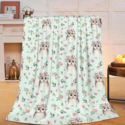 Owl Blanket Super Cozy Soft Owl Flower Throw Blanket Warm Plush Fluffy Owl Stuff Gifts for Women Girls Fleece Flannel Gift Blankets for Men Adults 60"X50"