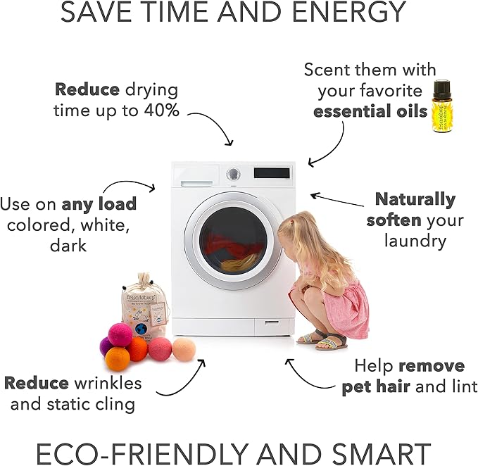 Friendsheep Wool Dryer Balls, Organic Reusable Fabric Softener Alternative for Laundry, Handmade, Fair Trade, Hypoallergenic, Eco-Friendly, Plastic-Free (6 Pack XL - Tropical Sunset)