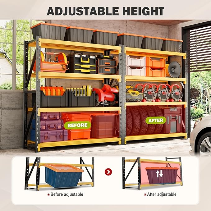 5000LBS Garage Shelving Heavy Duty, 59” W Storage Shelves, 4-Tier Adjustable Metal Storage Shelves, Steel Industrial Shelving Unit, Metal Shelving for Garage, Basement, Warehouse (59x20x79in)